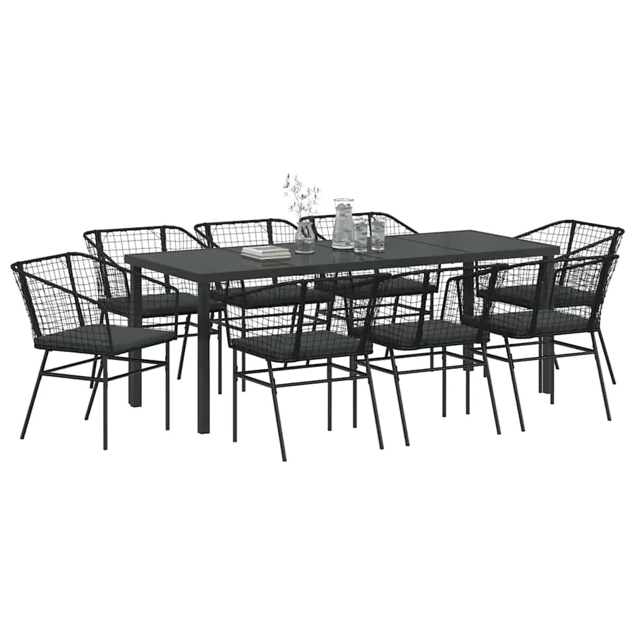 Ensemble de salle à manger pour jardin 9 pcs Noir polyrotin - 3