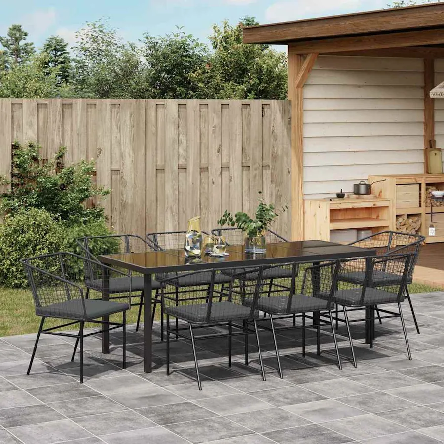 Ensemble de salle à manger pour jardin 9 pcs Noir polyrotin - 4
