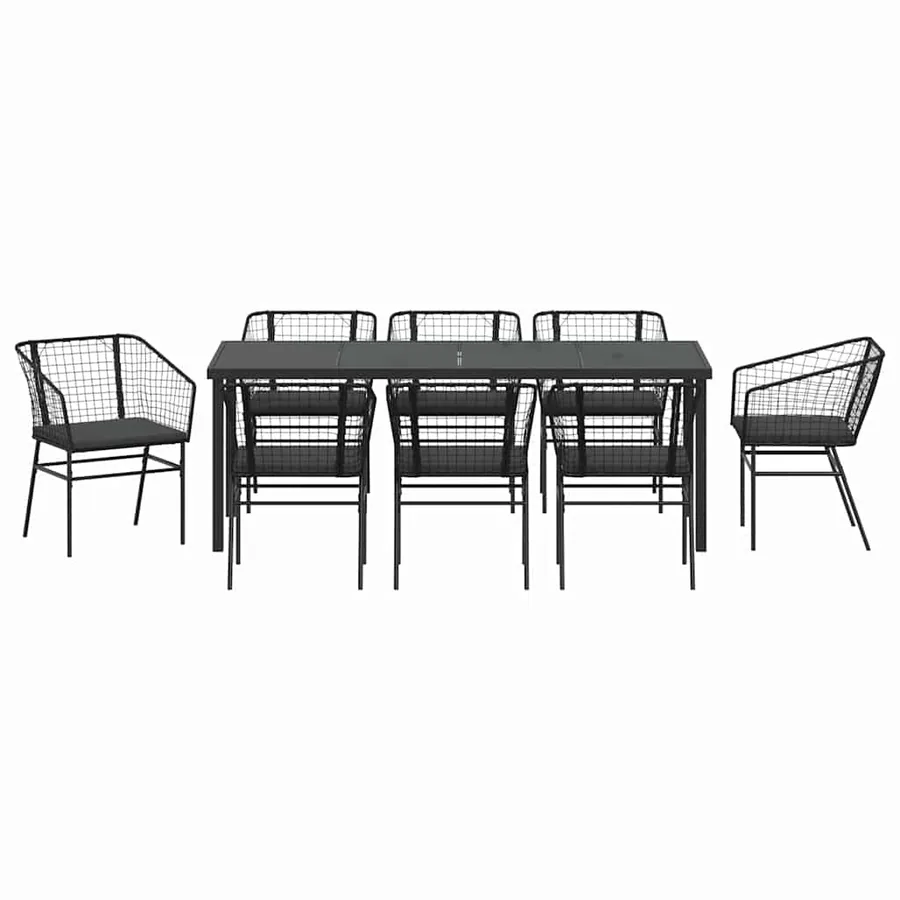 Ensemble de salle à manger pour jardin 9 pcs Noir polyrotin - 7