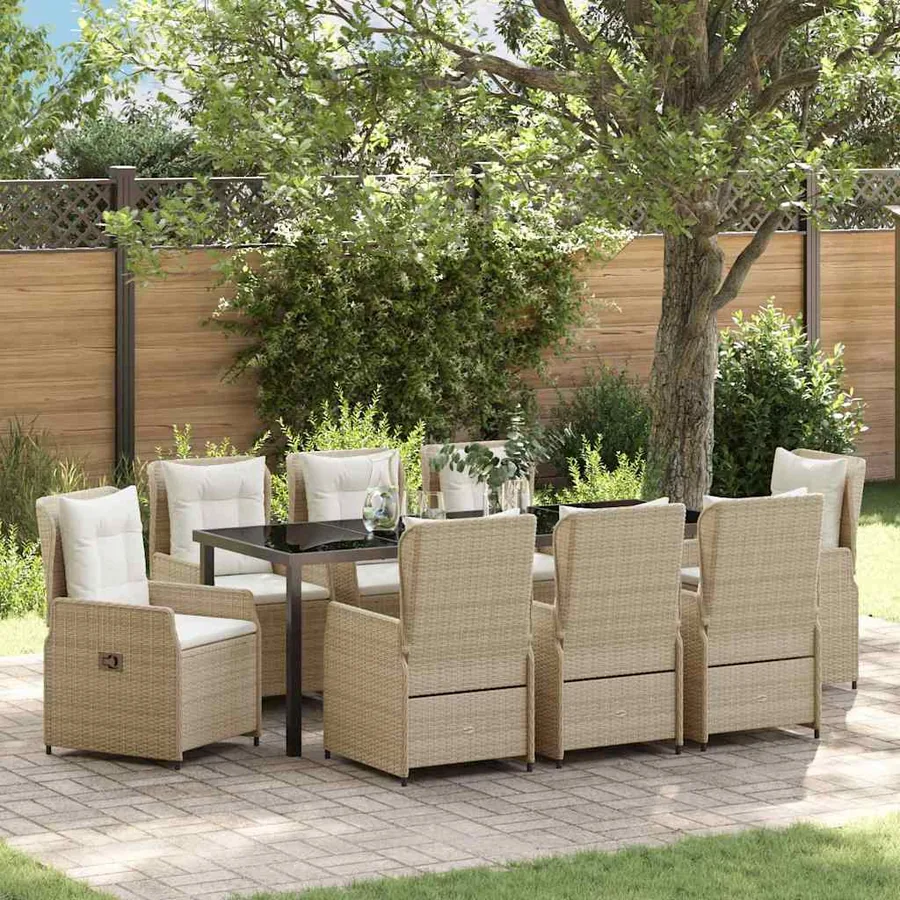 Ensemble de salle à manger pour jardin 9 pcs polyrotin