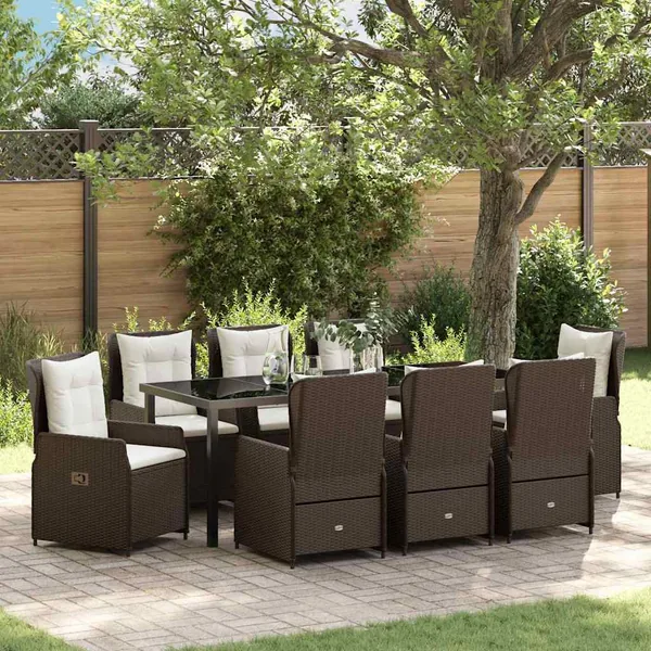 Ensemble de salle à manger pour jardin 9 pcs Marron polyrotin