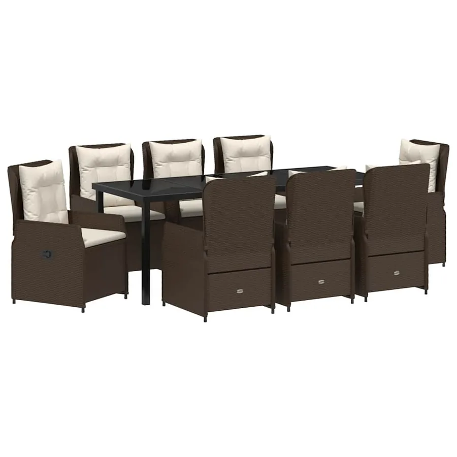 Ensemble de salle à manger pour jardin 9 pcs Marron polyrotin - 2