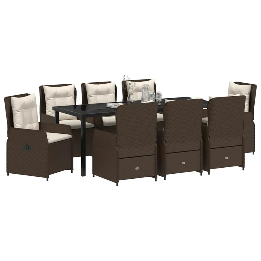 Ensemble de salle à manger pour jardin 9 pcs Marron polyrotin - 3