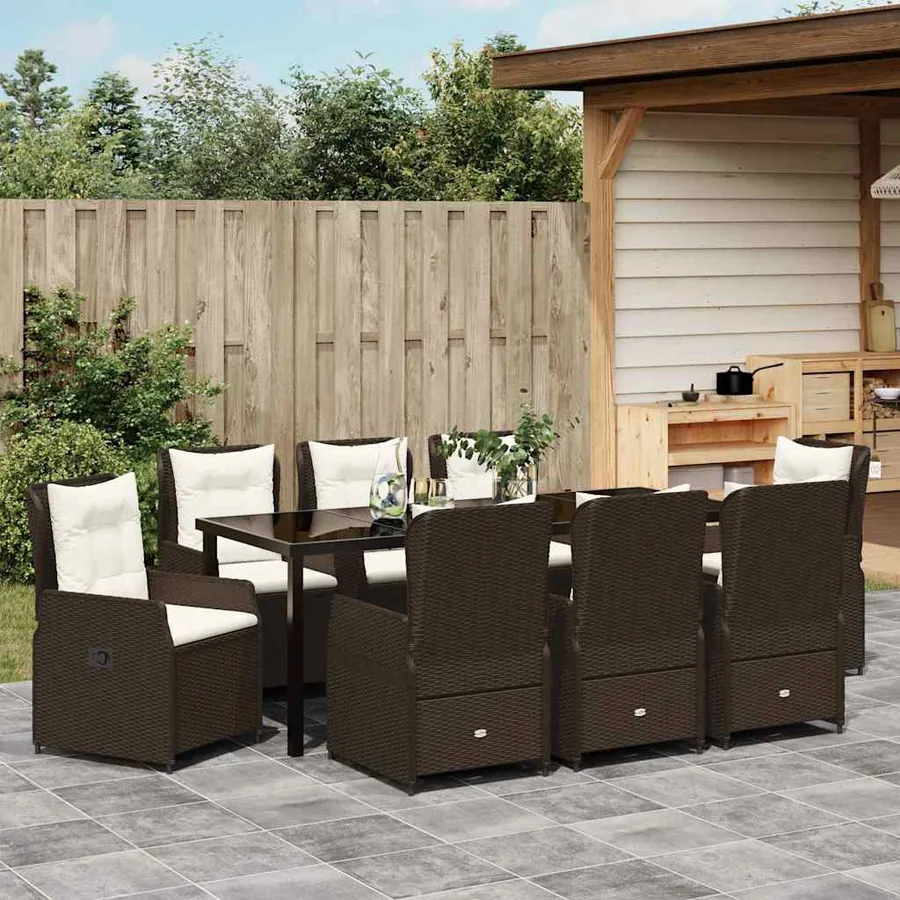 Ensemble de salle à manger pour jardin 9 pcs Marron polyrotin - 4