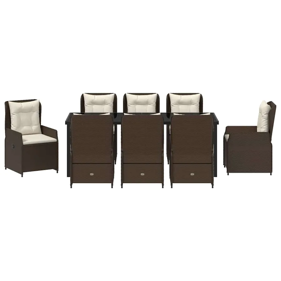 Ensemble de salle à manger pour jardin 9 pcs Marron polyrotin - 7