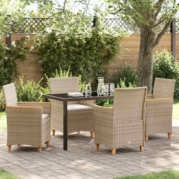 Ensemble de salle à manger pour jardin 5 pcs Beige polyrotin