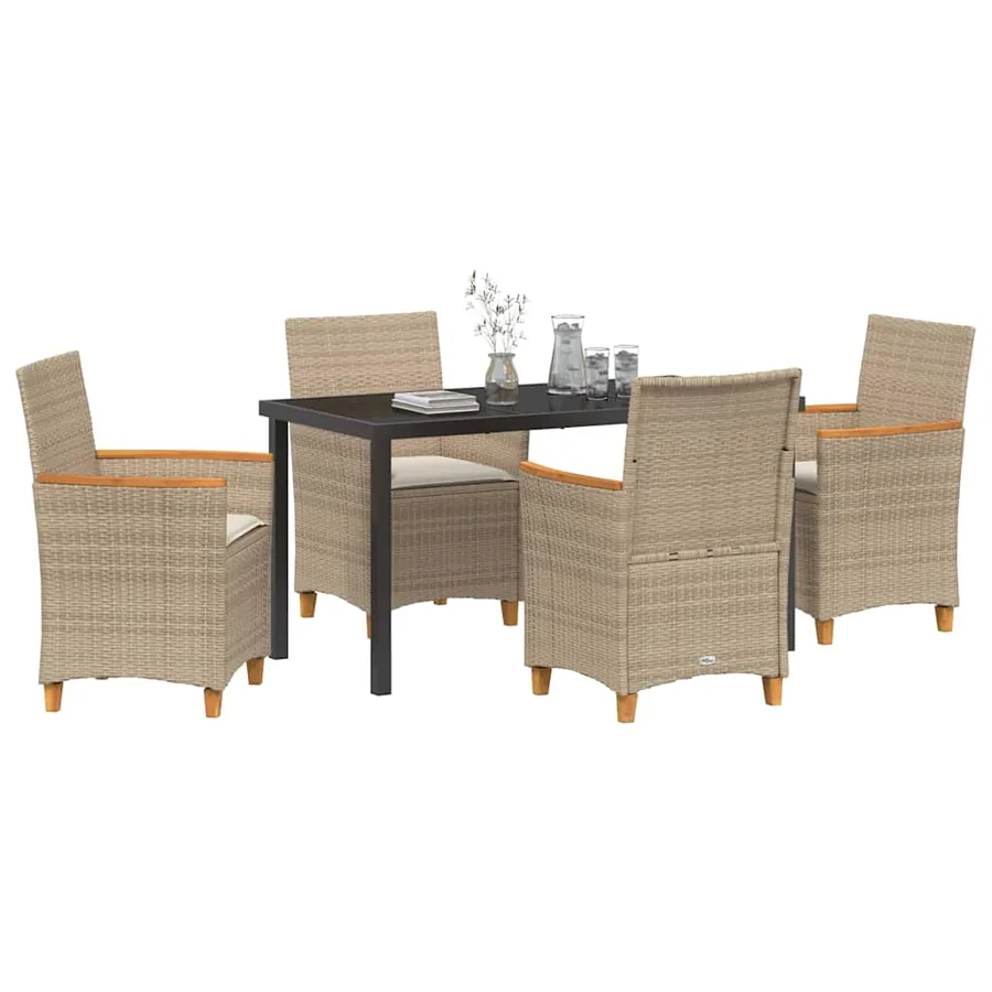 Ensemble de salle à manger pour jardin 5 pcs Beige polyrotin - 3