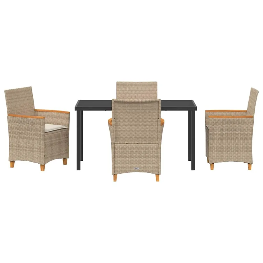 Ensemble de salle à manger pour jardin 5 pcs Beige polyrotin - 7