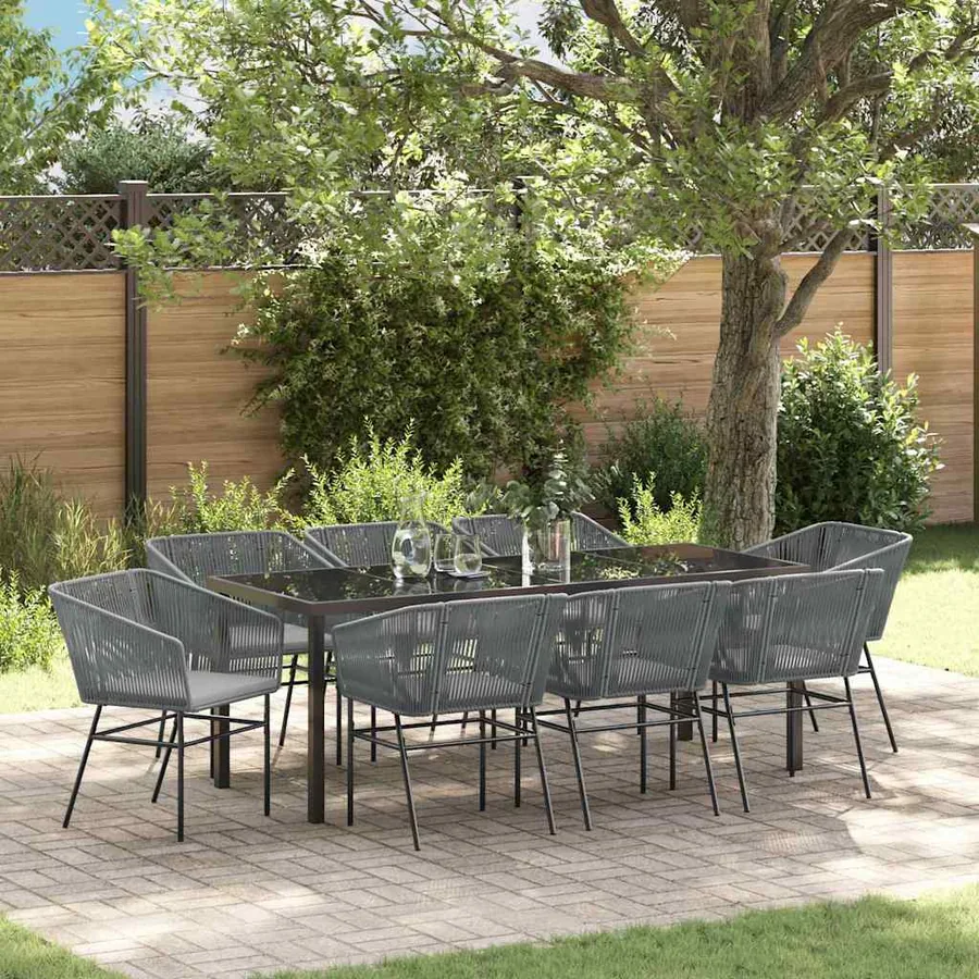 Ensemble de salle à manger pour jardin avec coussin 9 pcs Gris