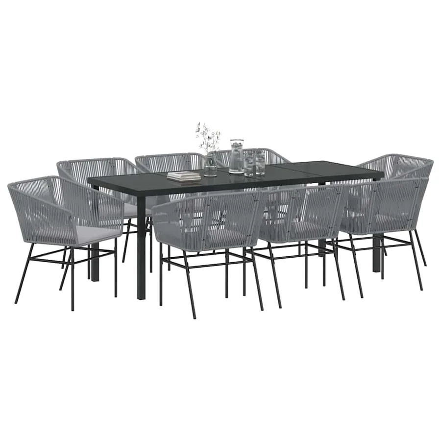 Ensemble de salle à manger pour jardin avec coussin 9 pcs Gris - 3