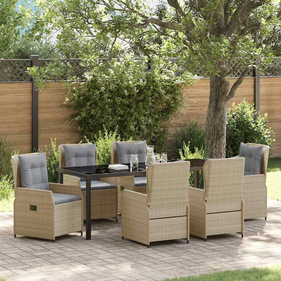 Ensemble de salle à manger pour jardin 7 pcs polyrotin
