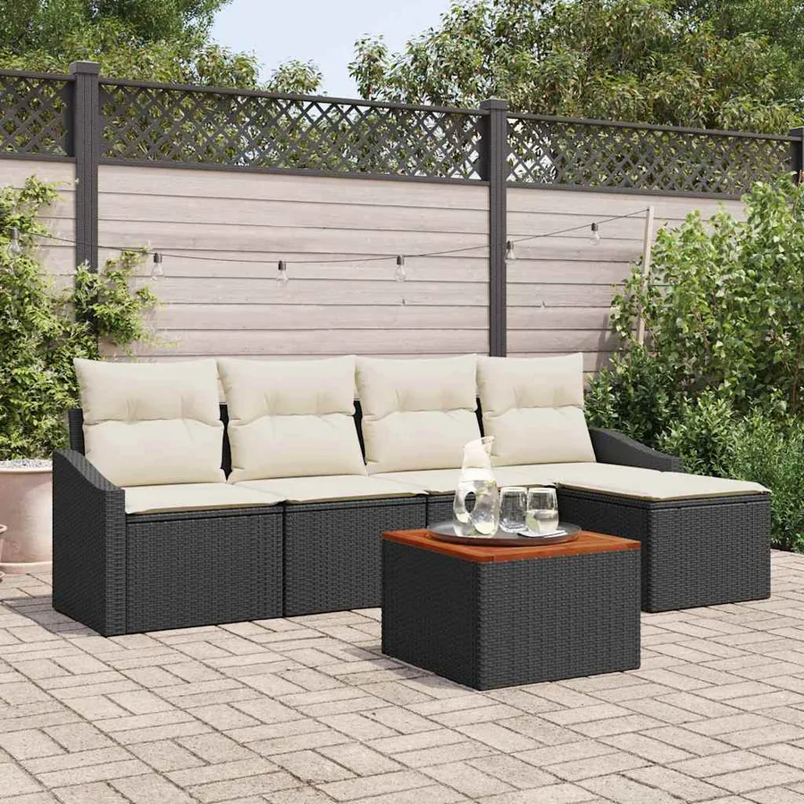 Ensemble de canapé de jardin avec coussin 6 pcs Noir polyrotin