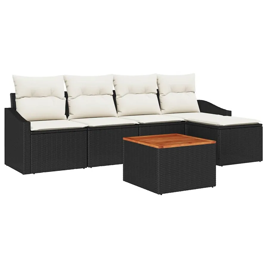 Ensemble de canapé de jardin avec coussin 6 pcs Noir polyrotin - 2