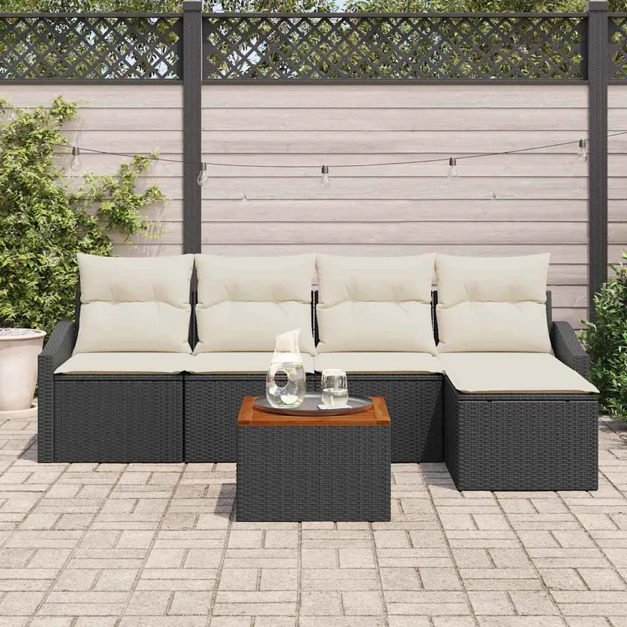 Ensemble de canapé de jardin avec coussin 6 pcs Noir polyrotin - 3