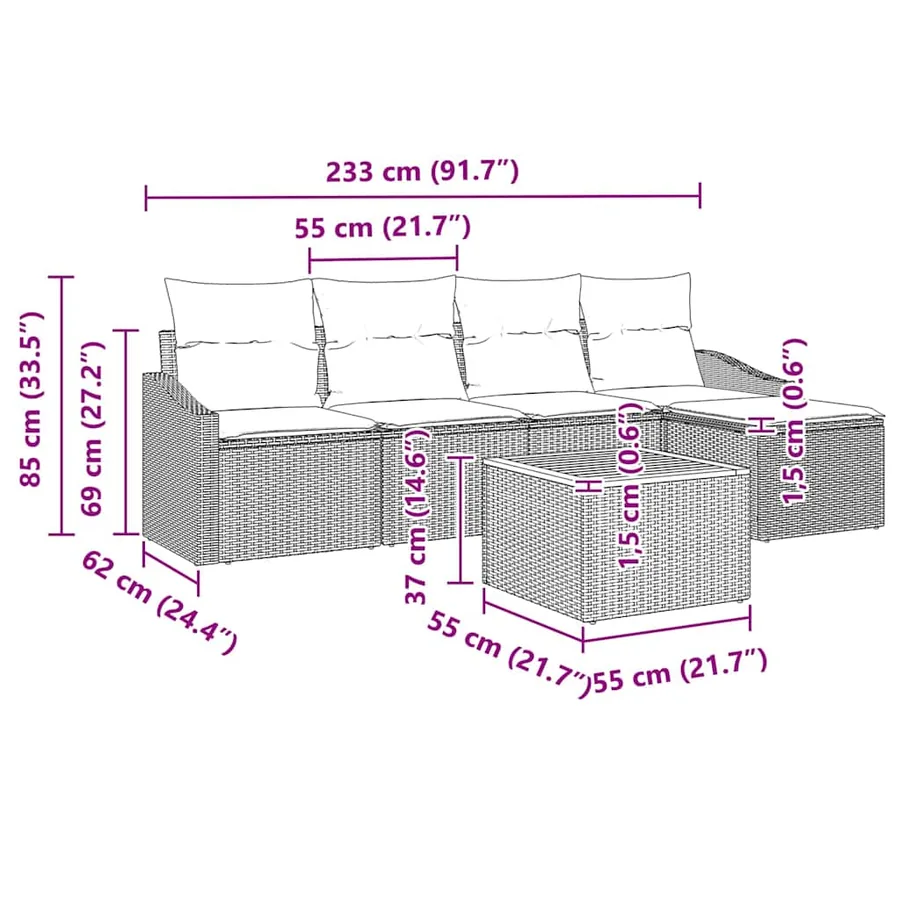 Ensemble de canapé de jardin avec coussin 6 pcs Noir polyrotin - 9