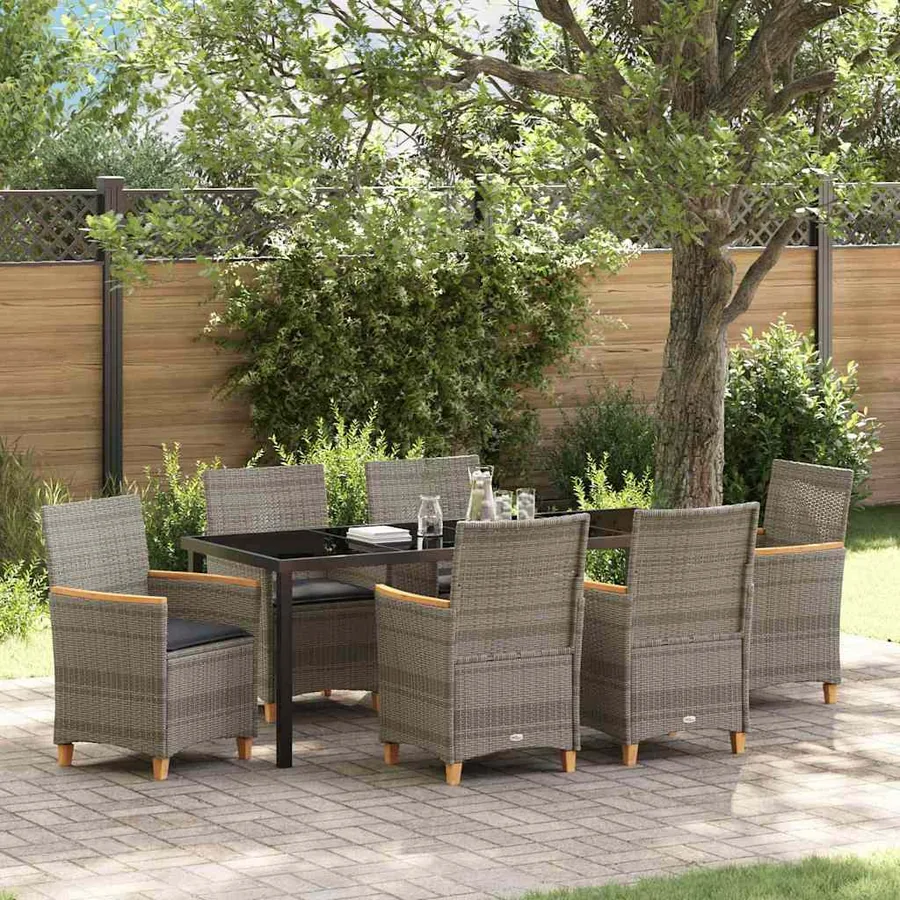 Ensemble de salle à manger pour jardin 7 pcs Gris polyrotin