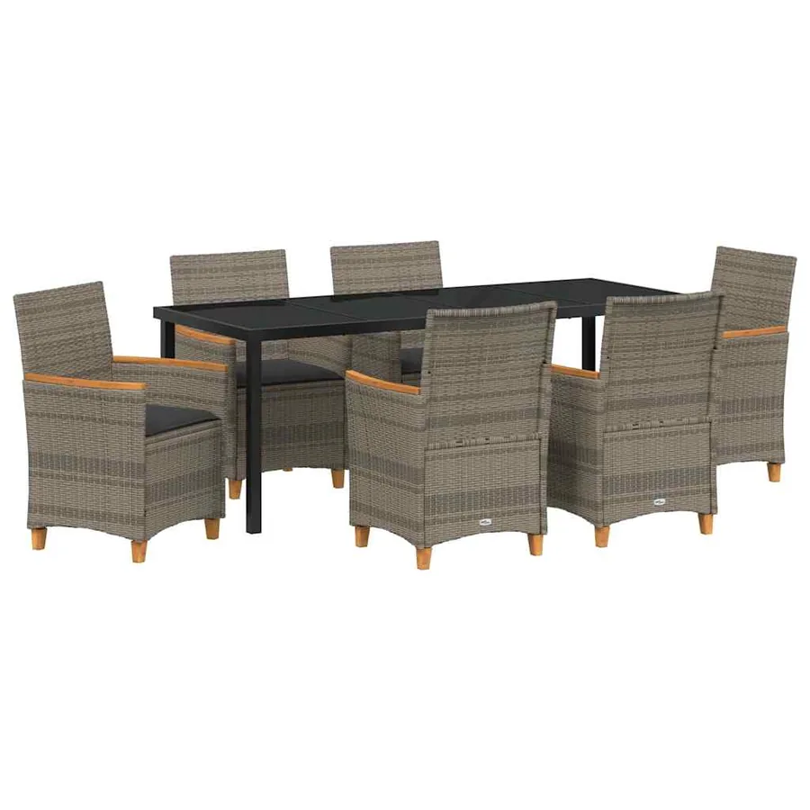 Ensemble de salle à manger pour jardin 7 pcs Gris polyrotin - 2