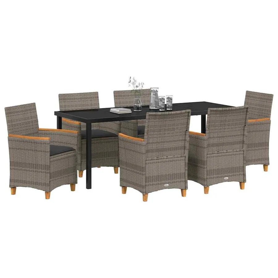 Ensemble de salle à manger pour jardin 7 pcs Gris polyrotin - 3