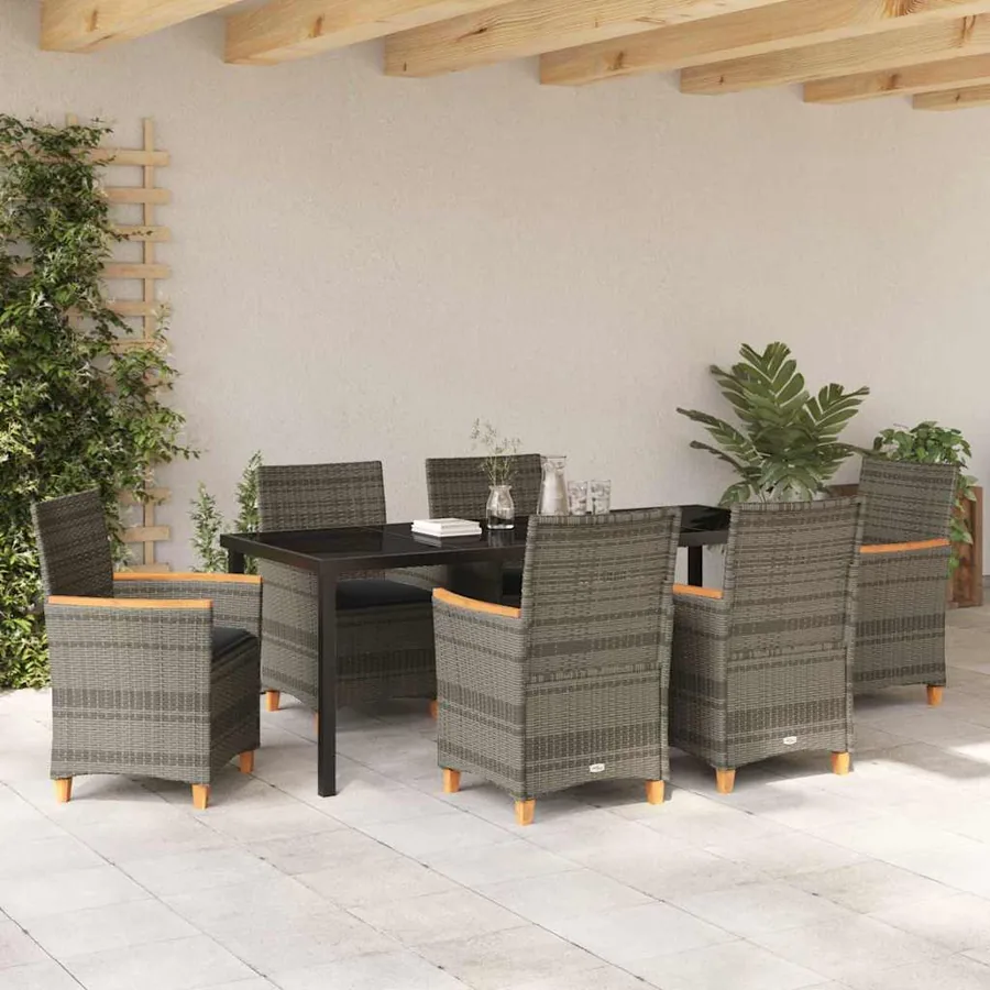 Ensemble de salle à manger pour jardin 7 pcs Gris polyrotin - 4