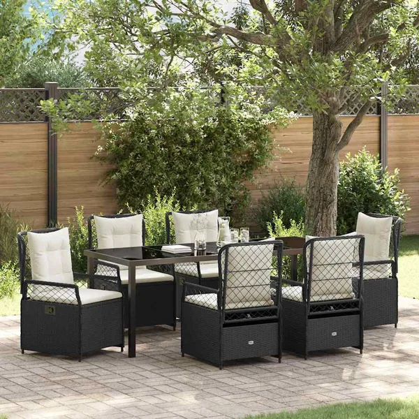 Ensemble de salle à manger pour jardin 7 pcs Noir polyrotin