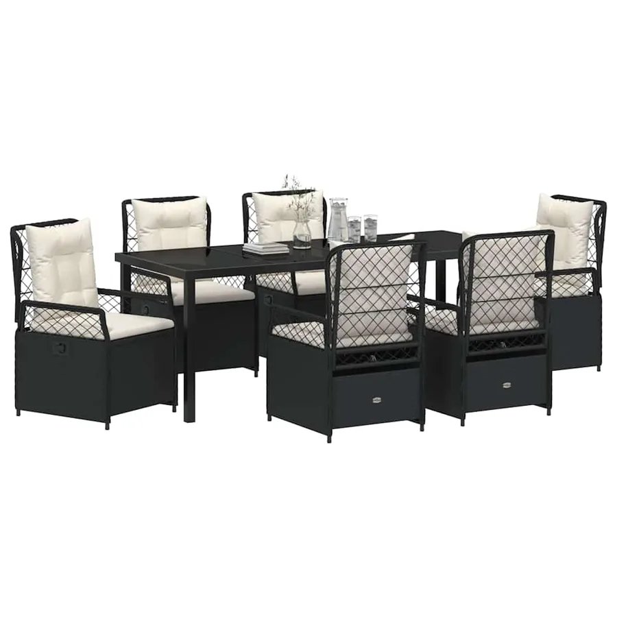 Ensemble de salle à manger pour jardin 7 pcs Noir polyrotin - 3