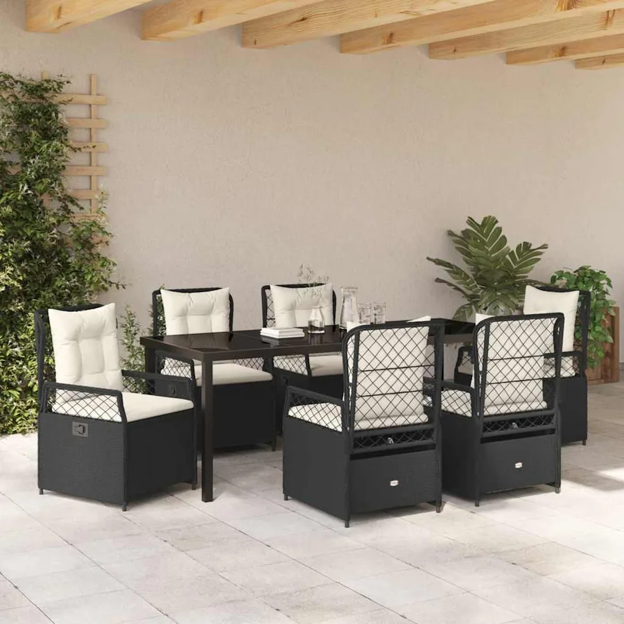 Ensemble de salle à manger pour jardin 7 pcs Noir polyrotin - 4