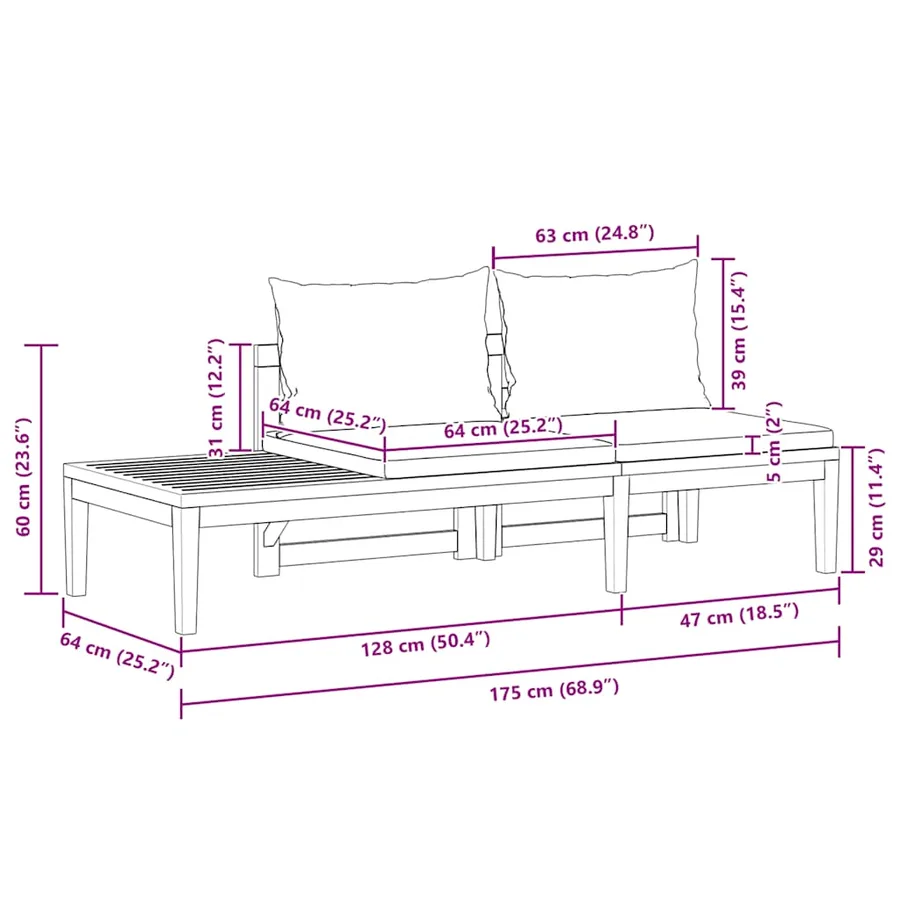 Banc de jardin avec table avec coussins gris foncé Teck solide - 11