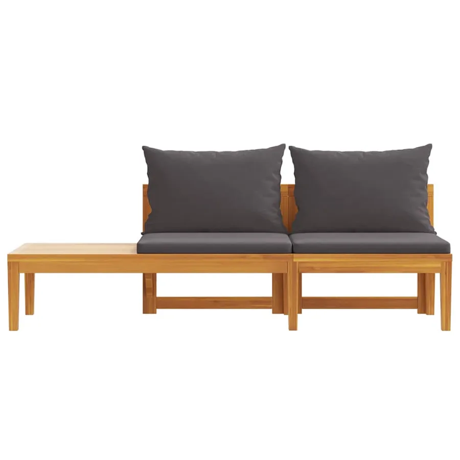 Banc de jardin avec table avec coussins gris foncé Teck solide - 5