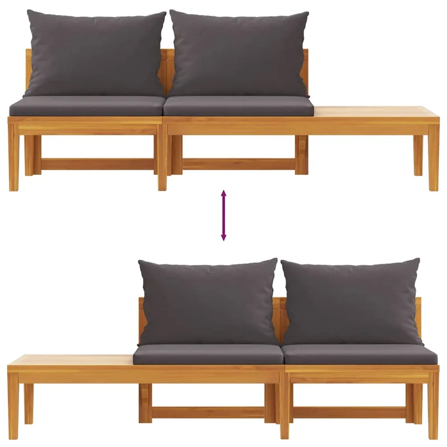 Banc de jardin avec table avec coussins gris foncé Teck solide - 8