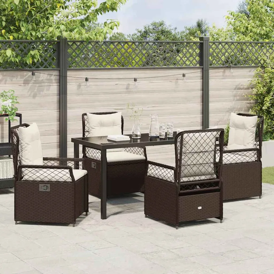 Ensemble de salle à manger pour jardin 5 pcs Marron polyrotin - 4
