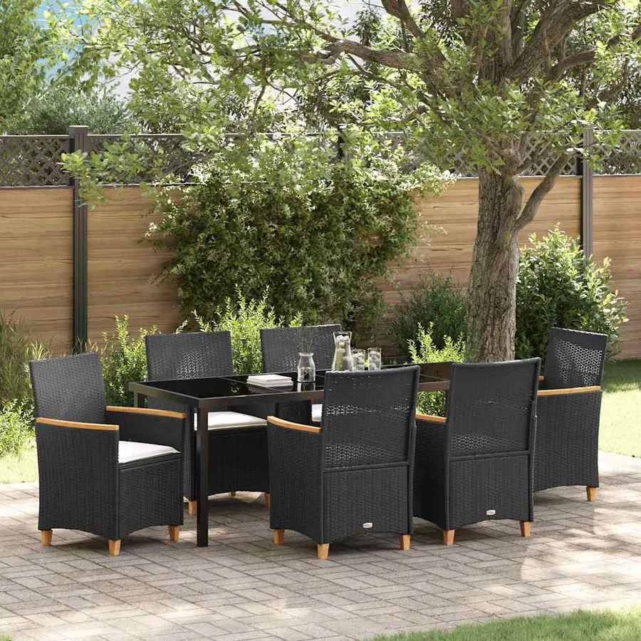 Ensemble de salle à manger pour jardin 7 pcs Noir polyrotin