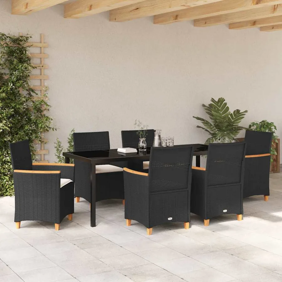 Ensemble de salle à manger pour jardin 7 pcs Noir polyrotin - 4
