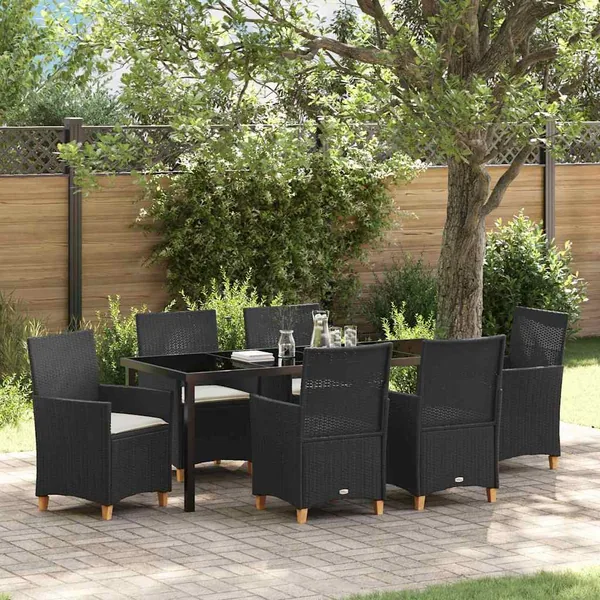 Ensemble de salle à manger pour jardin 7 pcs Noir polyrotin