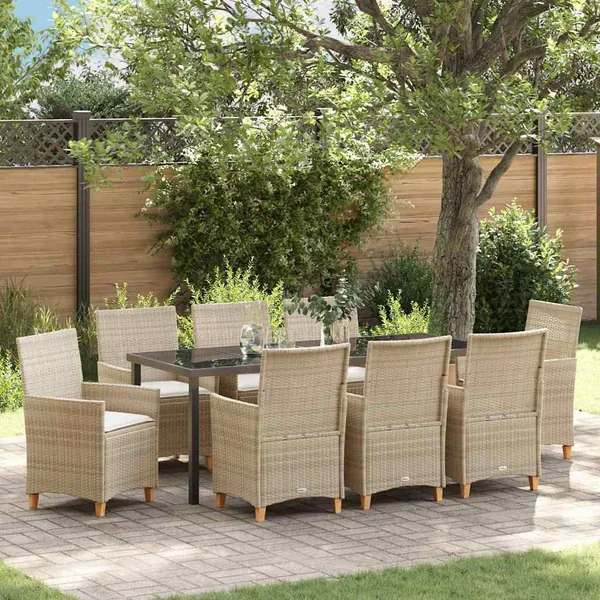 Ensemble de salle à manger pour jardin 9 pcs Beige polyrotin