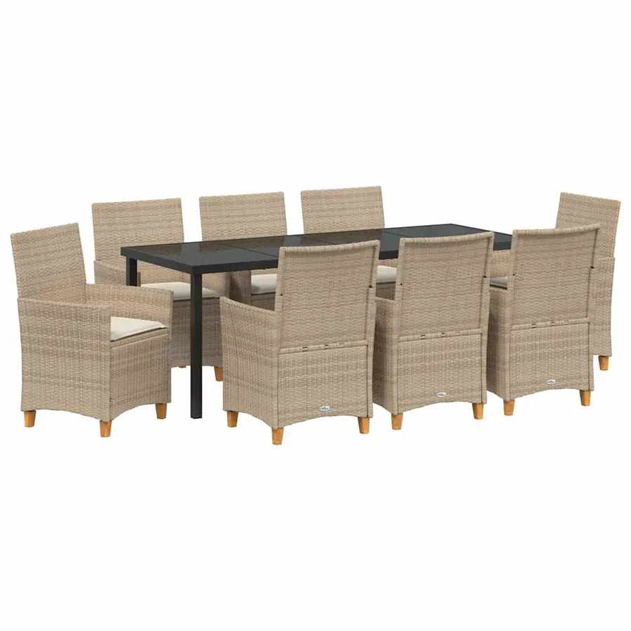 Ensemble de salle à manger pour jardin 9 pcs Beige polyrotin - 2