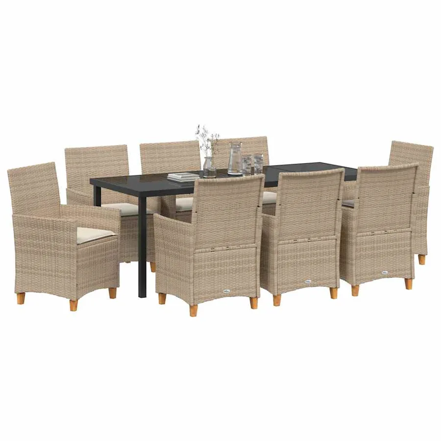 Ensemble de salle à manger pour jardin 9 pcs Beige polyrotin - 3