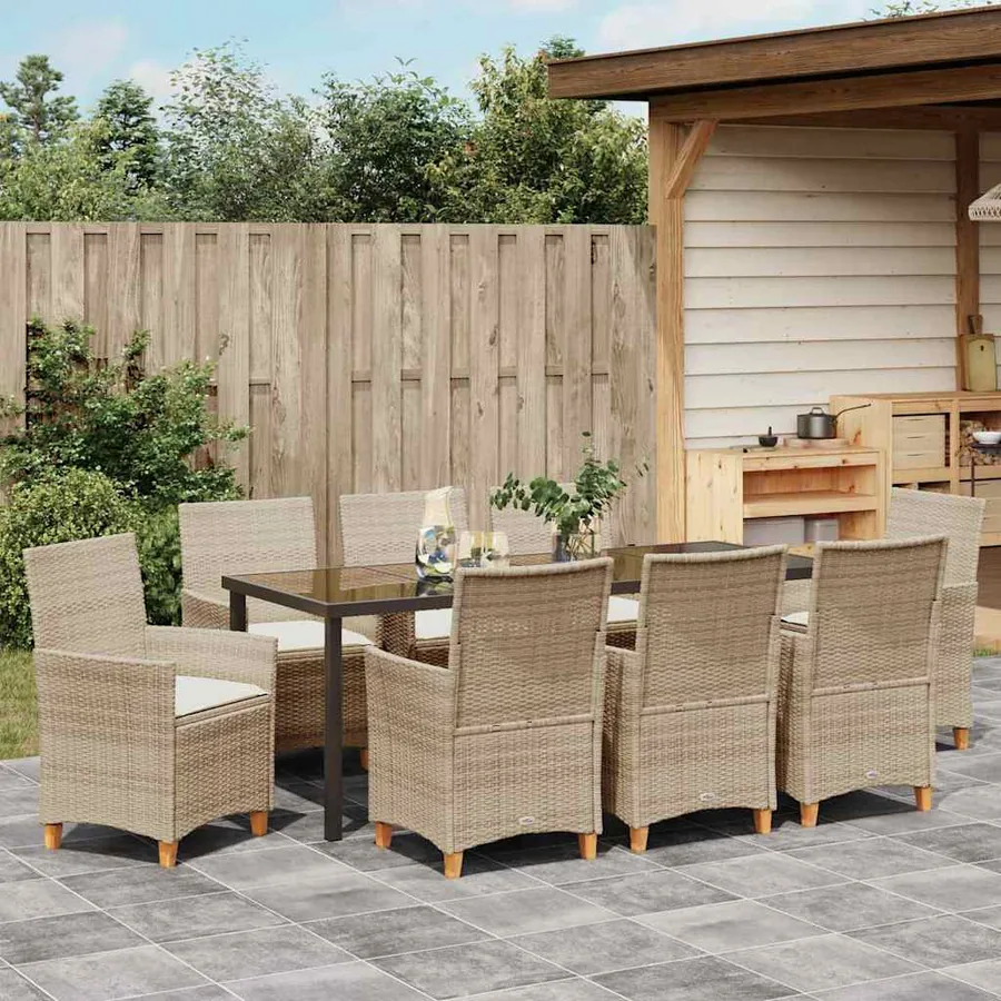 Ensemble de salle à manger pour jardin 9 pcs Beige polyrotin - 4