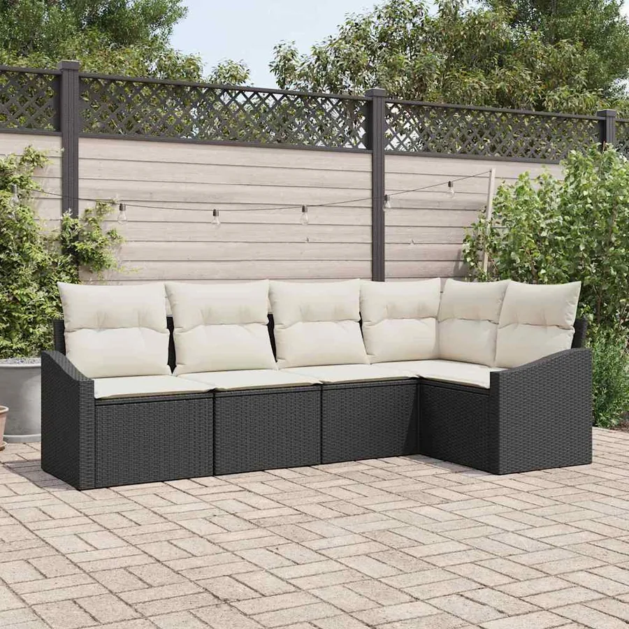 Ensemble de Canapés avec coussin 5 pcs Noir polyrotin