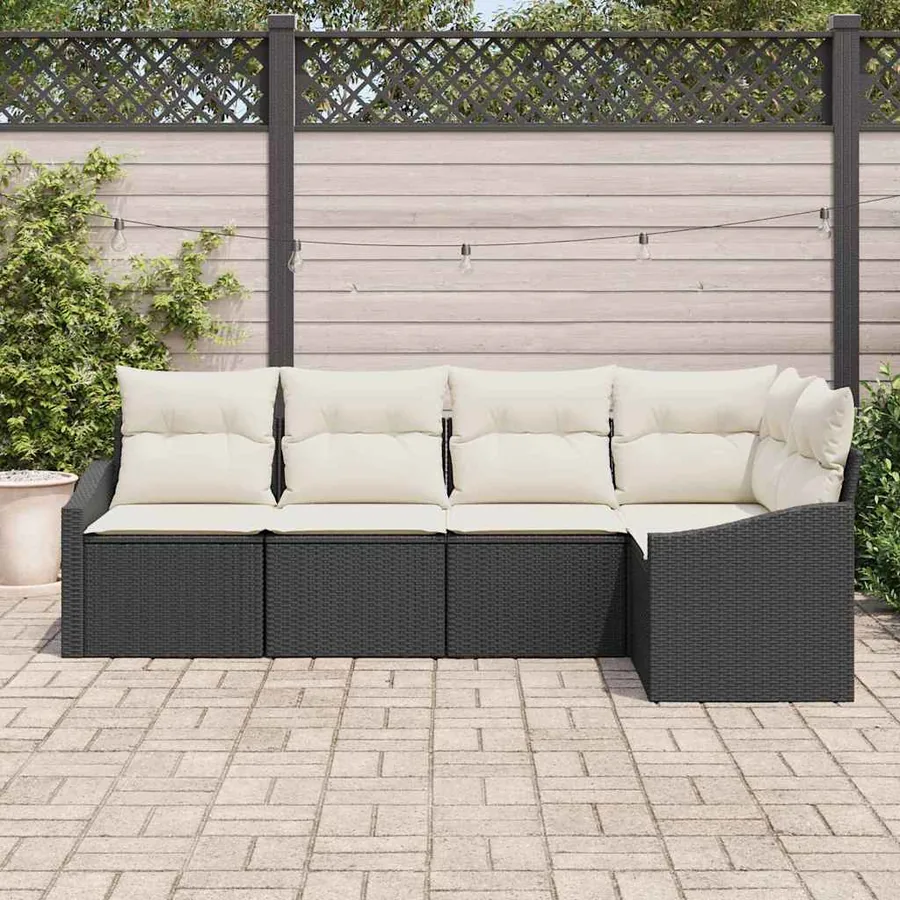 Ensemble de Canapés avec coussin 5 pcs Noir polyrotin - 3
