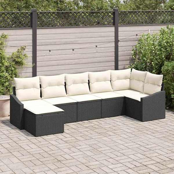 Ensemble de Canapés avec coussin 7 pcs Noir polyrotin