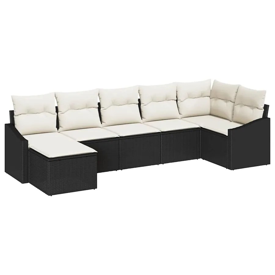 Ensemble de Canapés avec coussin 7 pcs Noir polyrotin - 2