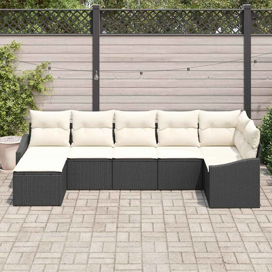 Ensemble de Canapés avec coussin 7 pcs Noir polyrotin - 3