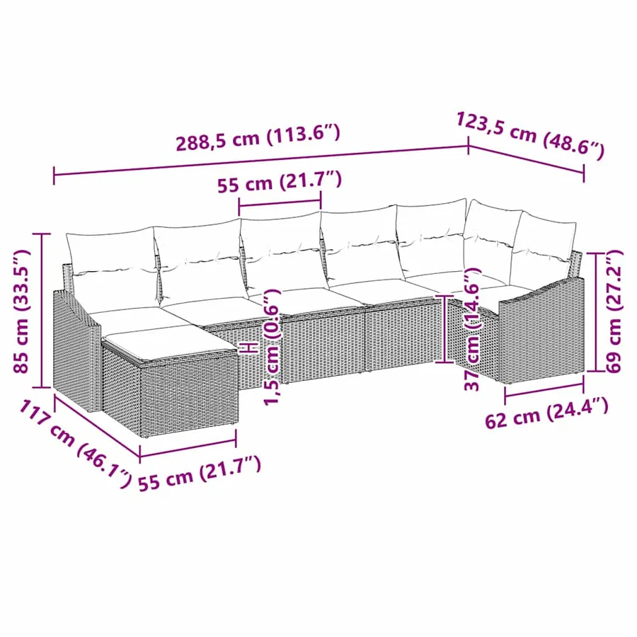 Ensemble de Canapés avec coussin 7 pcs Noir polyrotin - 9