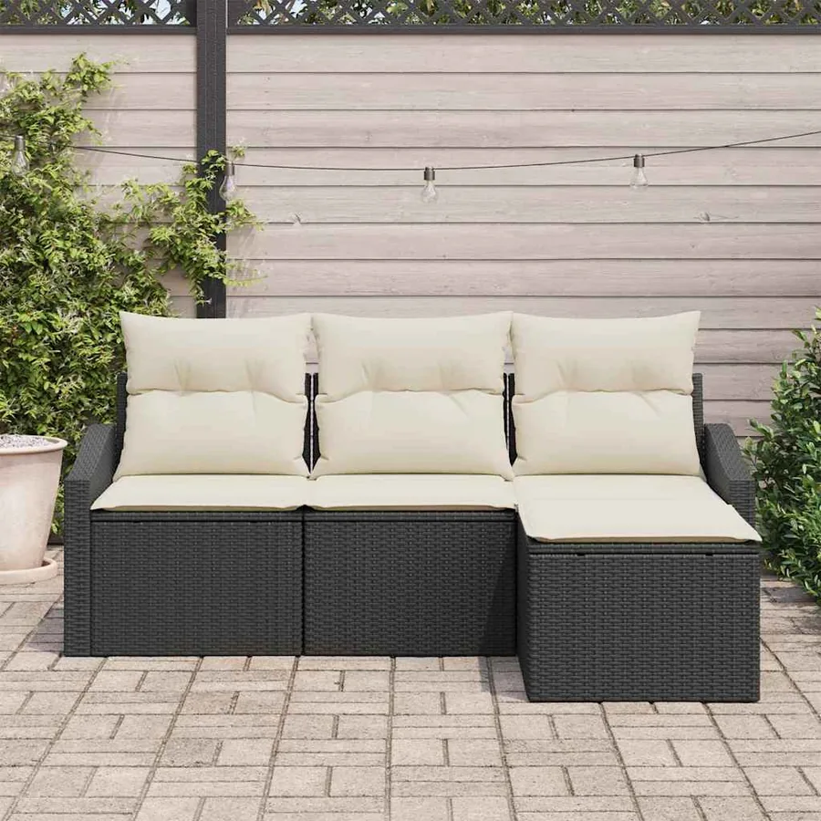 Ensemble de Canapés avec coussin 4 pcs Noir polyrotin - 3