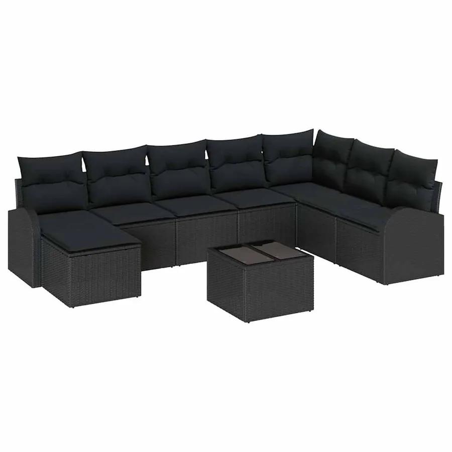 Ensemble de Canapés avec coussin 9 pcs Noir polyrotin - 2