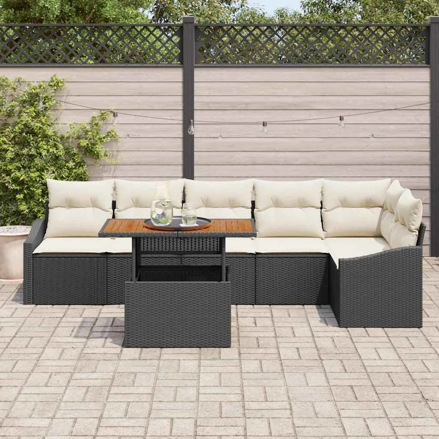Ensemble de canapé de jardin 7 pc Noir et Crème - 3