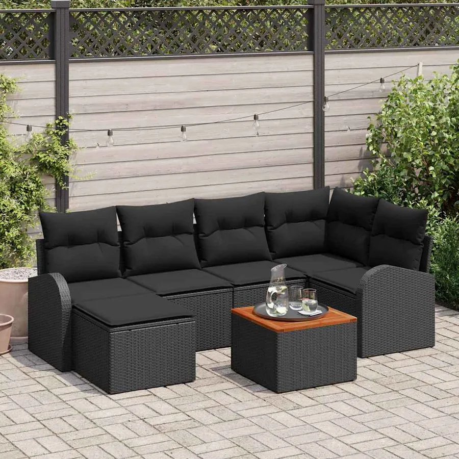 Ensemble de canapé de jardin avec stockage 7 pcs Noir polyrotin