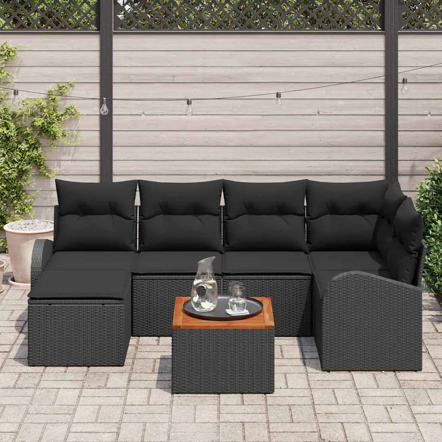 Ensemble de canapé de jardin avec stockage 7 pcs Noir polyrotin - 3