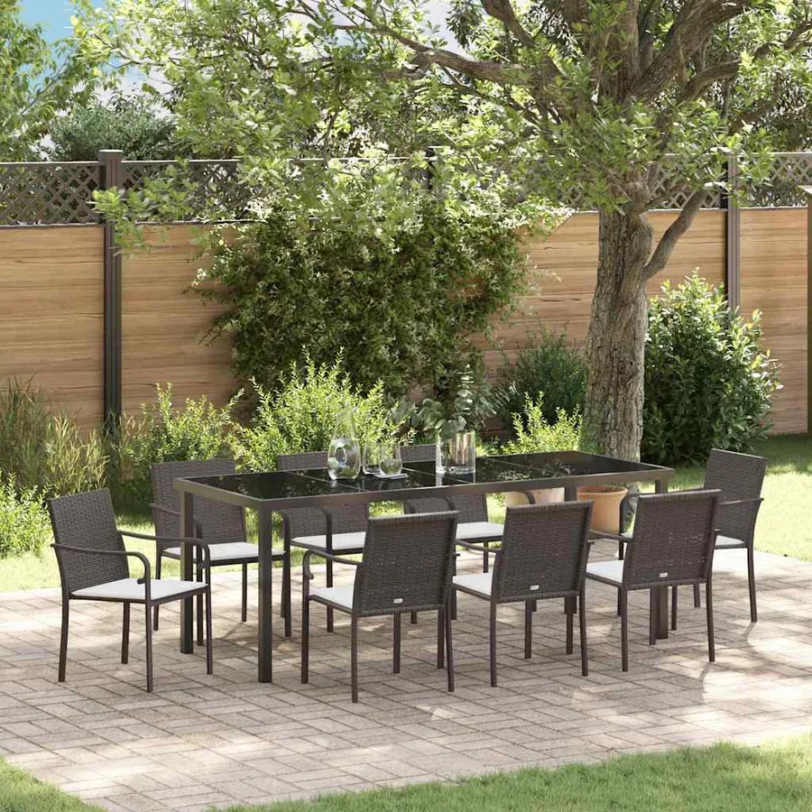Ensemble de salle à manger pour jardin 9 pcs Marron et Noir