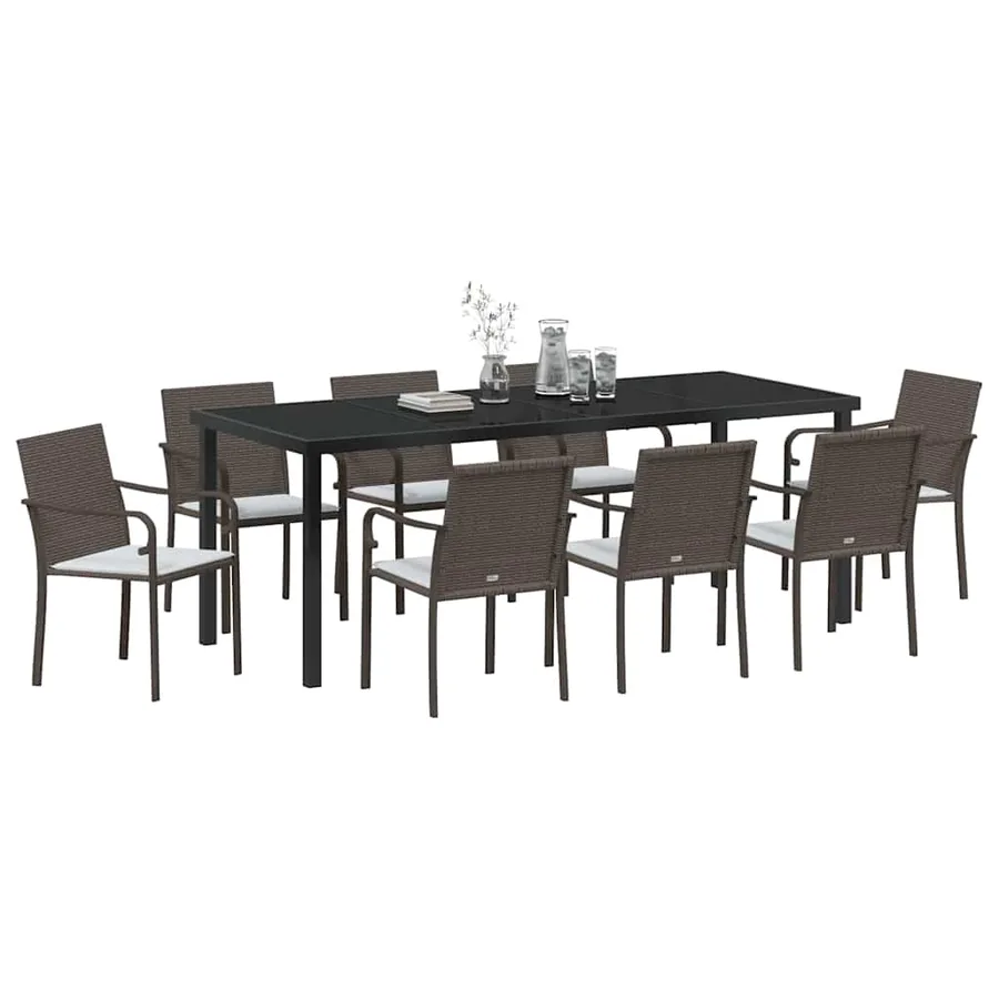 Ensemble de salle à manger pour jardin 9 pcs Marron et Noir - 3